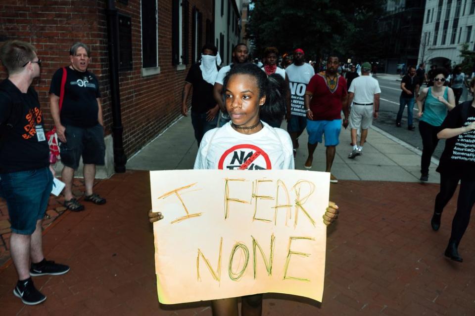 A young counter-protester, among the more than 1,000 who showed up to oppose the Unite the Right 2 rally.