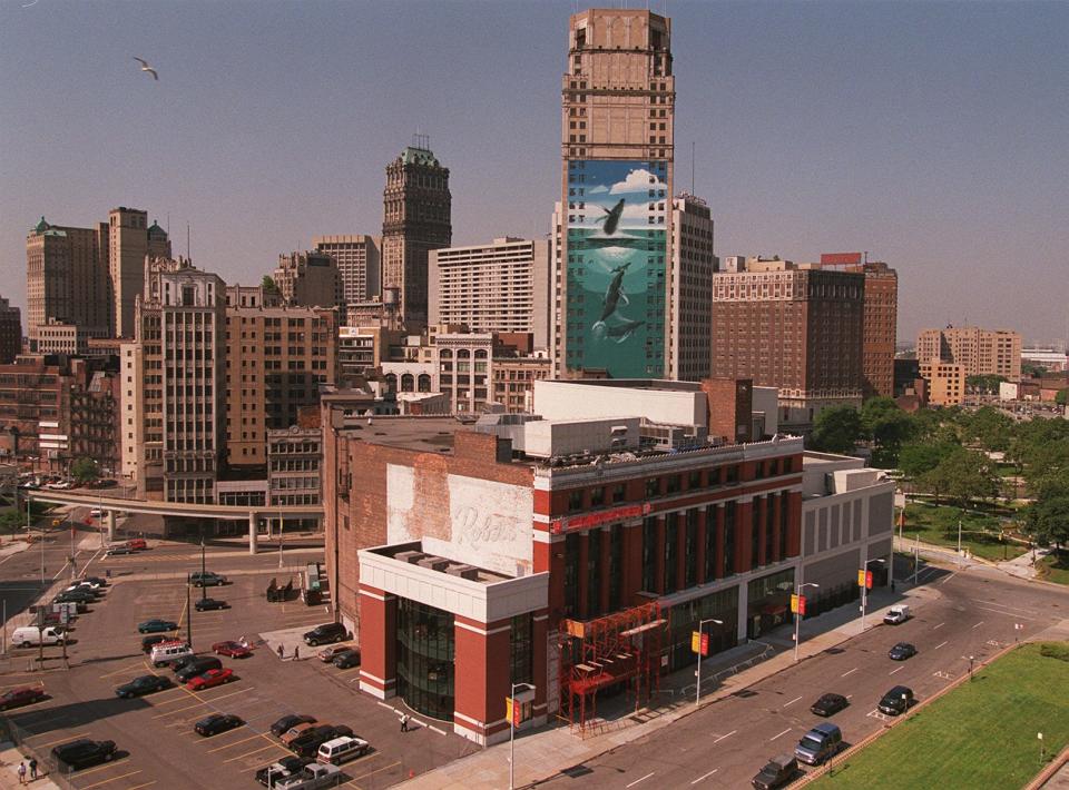 This is a view of downtown from the Detroit Atletic Club.  In the foreground is the Detroit Opera House.  the Book building, McNamara building and other buildings are shown in this view.