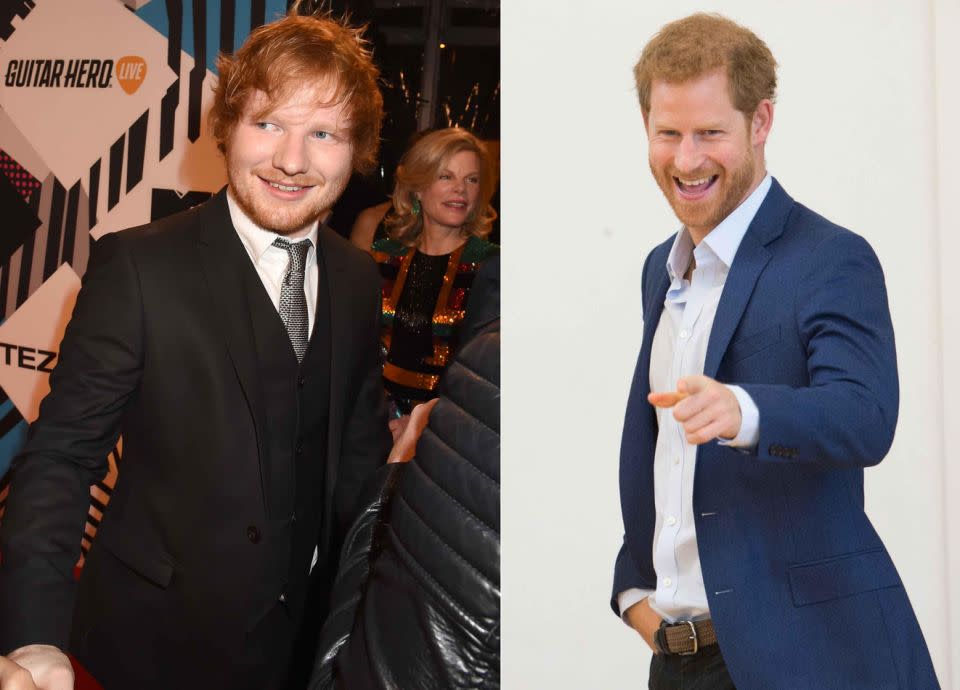 Ed Sheeran and Prince Harry are both very charming redheaded men. Source: Getty