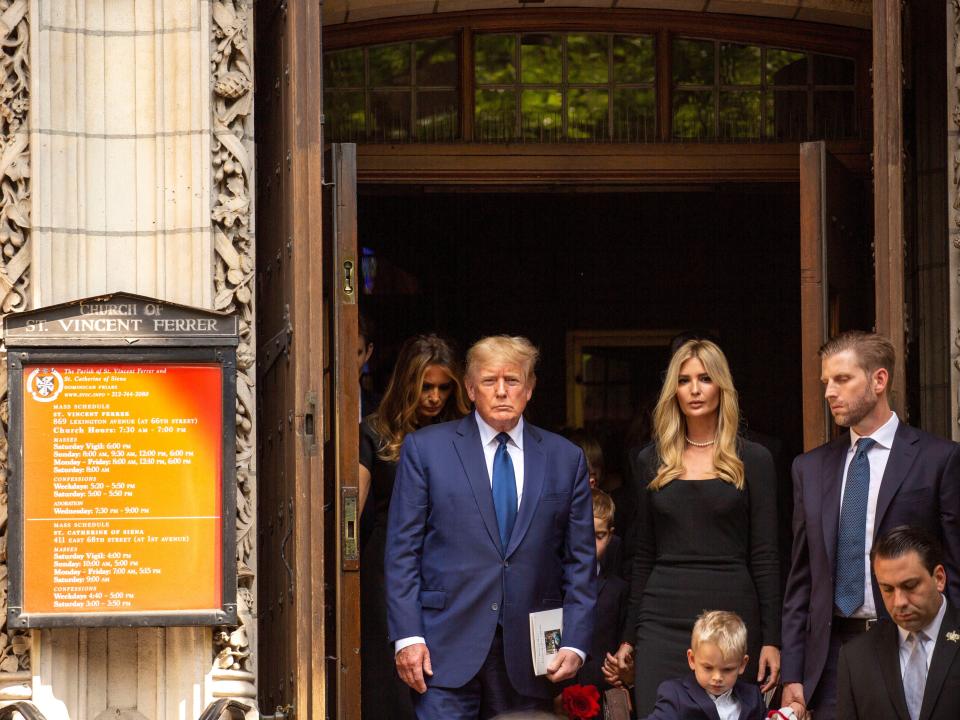 Donald Trump beside Ivanka Trump in front of a church.