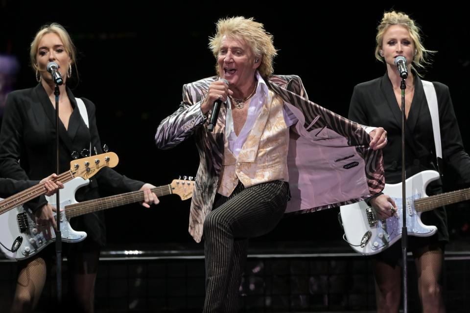 Rod Stewart performs at the Mission Estate Winery on April 08 in Napier, New Zealand.