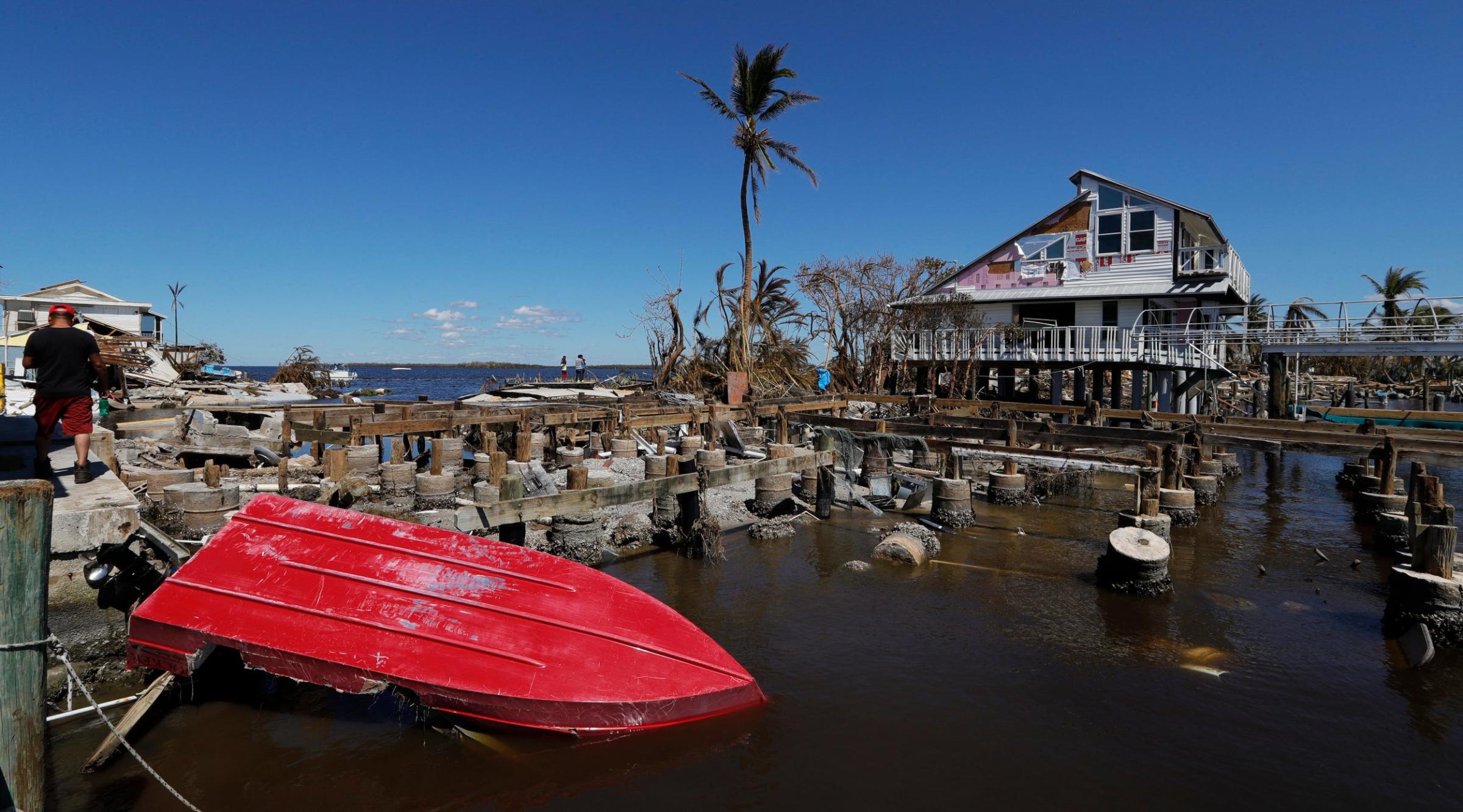 Debris from Hurricane Ian along Pine Island Road in Matlacha