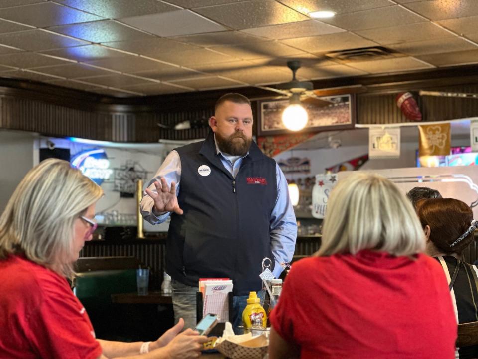 Majewski addresses supporters at Dorr Street Cafe in Toledo, OH on October 25, 2022.