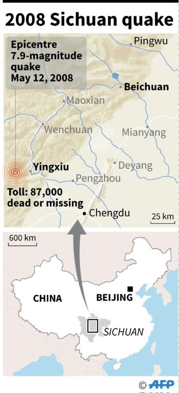 Map showing the region of the 2008 Sichuan quake in China