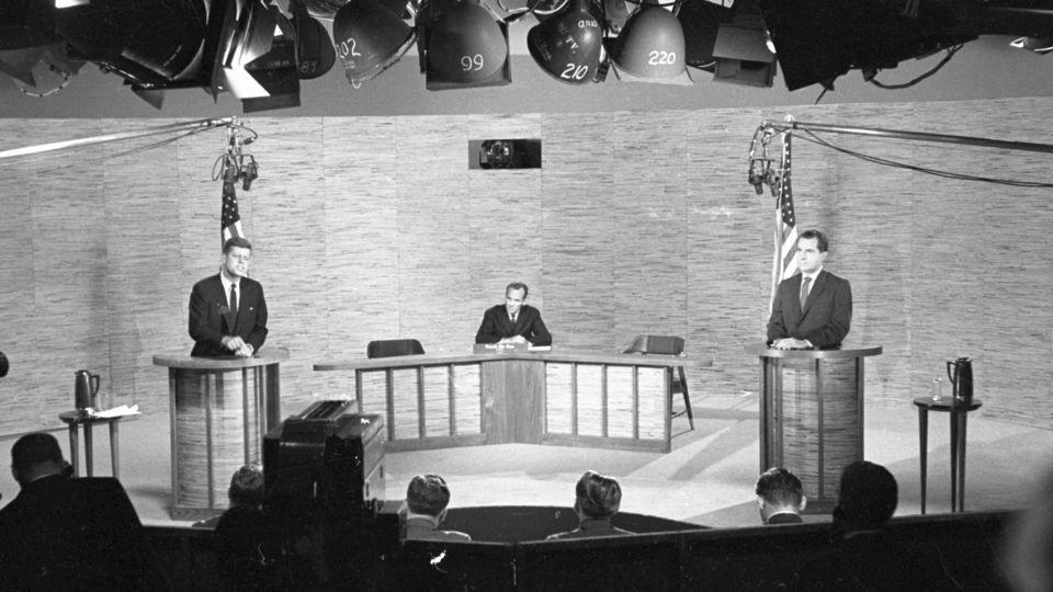 Sen. John F. Kennedy, left, and Vice President Richard Nixon, right, participate in a presidential debate in Washington, DC, in October 1960. - Bettmann Archive/Getty Images