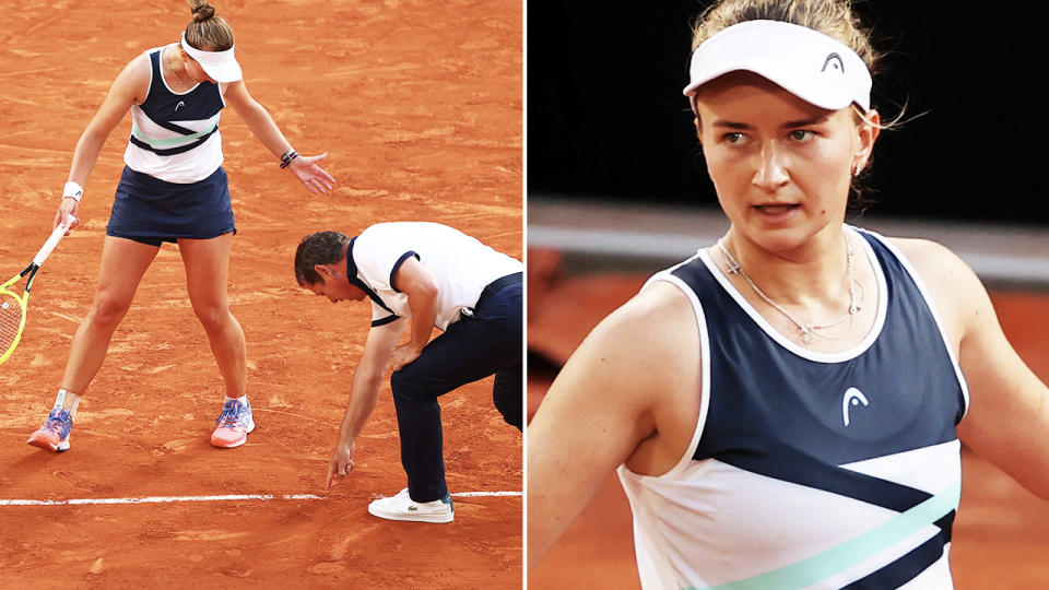 Barbora Krejcikova, pictured here arguing with the umpire in the French Open semi-finals.