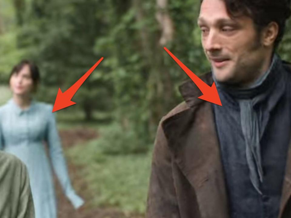 persuasion - arrows pointing to anne and wentworth's blue outfits