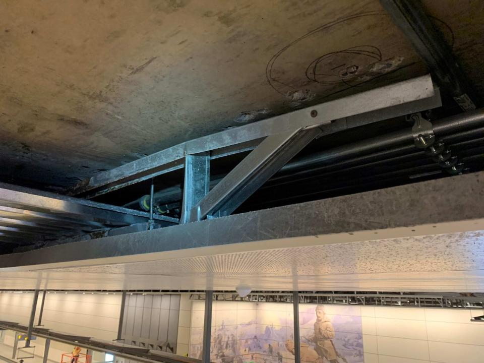 This image was one of dozens shared among city transit and infrastructure staff and Rideua Transit Maintenance after inspectors discovered issues with the ceiling tiles and structure, like 'detached ceiling framing member' in some spots with 'severe corrosion.'