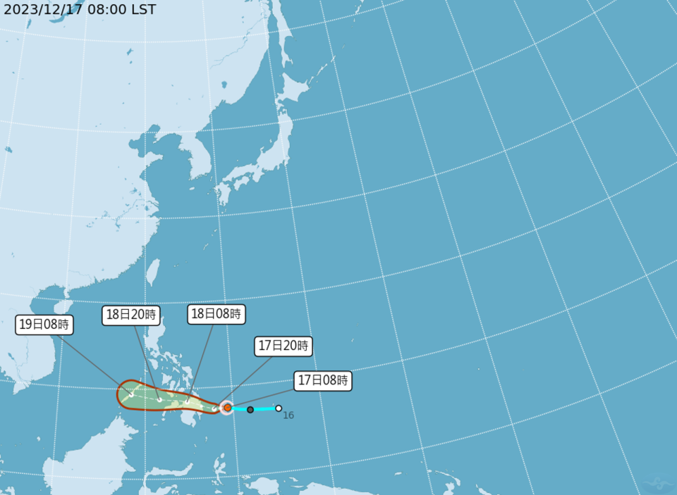 今年第17號颱風「鯉魚」在今早生成。（氣象署提供）