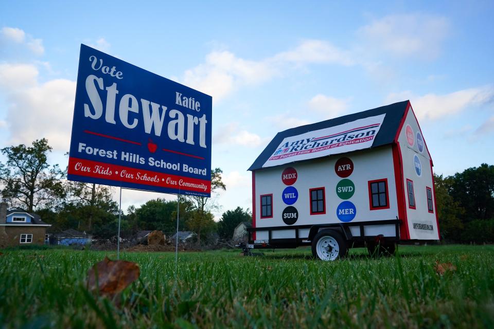 Political campaign signs line Salem Road in Anderson Township in mid-October. There were 10 candidates vying for four seats on the Forest Hills school board.