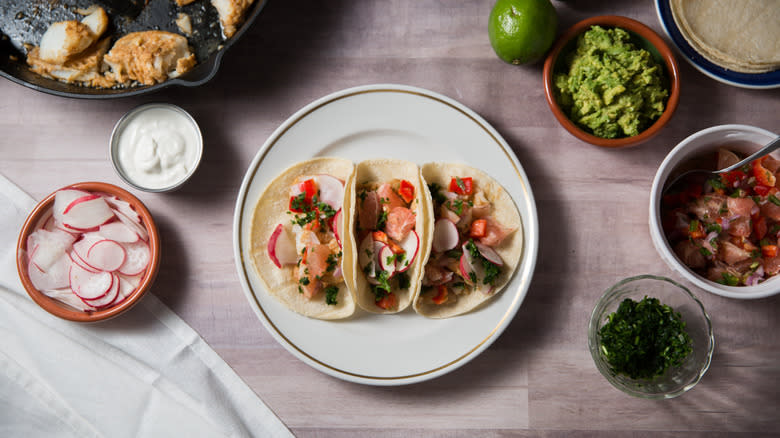 fish tacos served at table