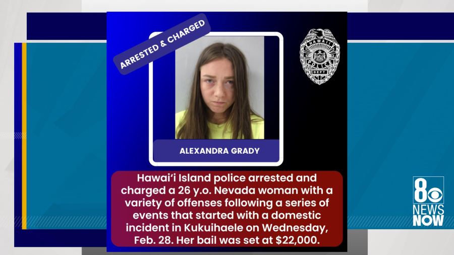 <em>Alexandra Grady, 26, of Las Vegas was arrest in Hawaii after she allegedly fell into a stream after a domestic dispute (Hawaii Police Department)</em>