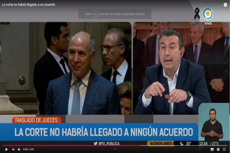 El noticiero de la Televisión Pública informó que la Corte "no habría llegado a ningún acuerdo"; pero minutos después se confirmó el fallo unánime sobre el per saltum