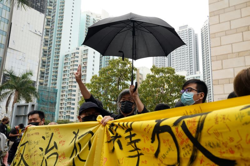 Supporters queue up outside West Kowloon Magistrates' Courts in Hong Kong