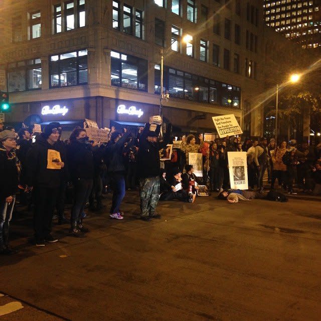 In this photo from Instagram user brandy__chris, people protest in Denver on Mon. Nov, 24, 2014. 