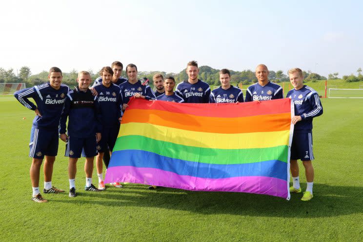 Sunderland players support an anti-homophobia campaign in 2014 (Getty)