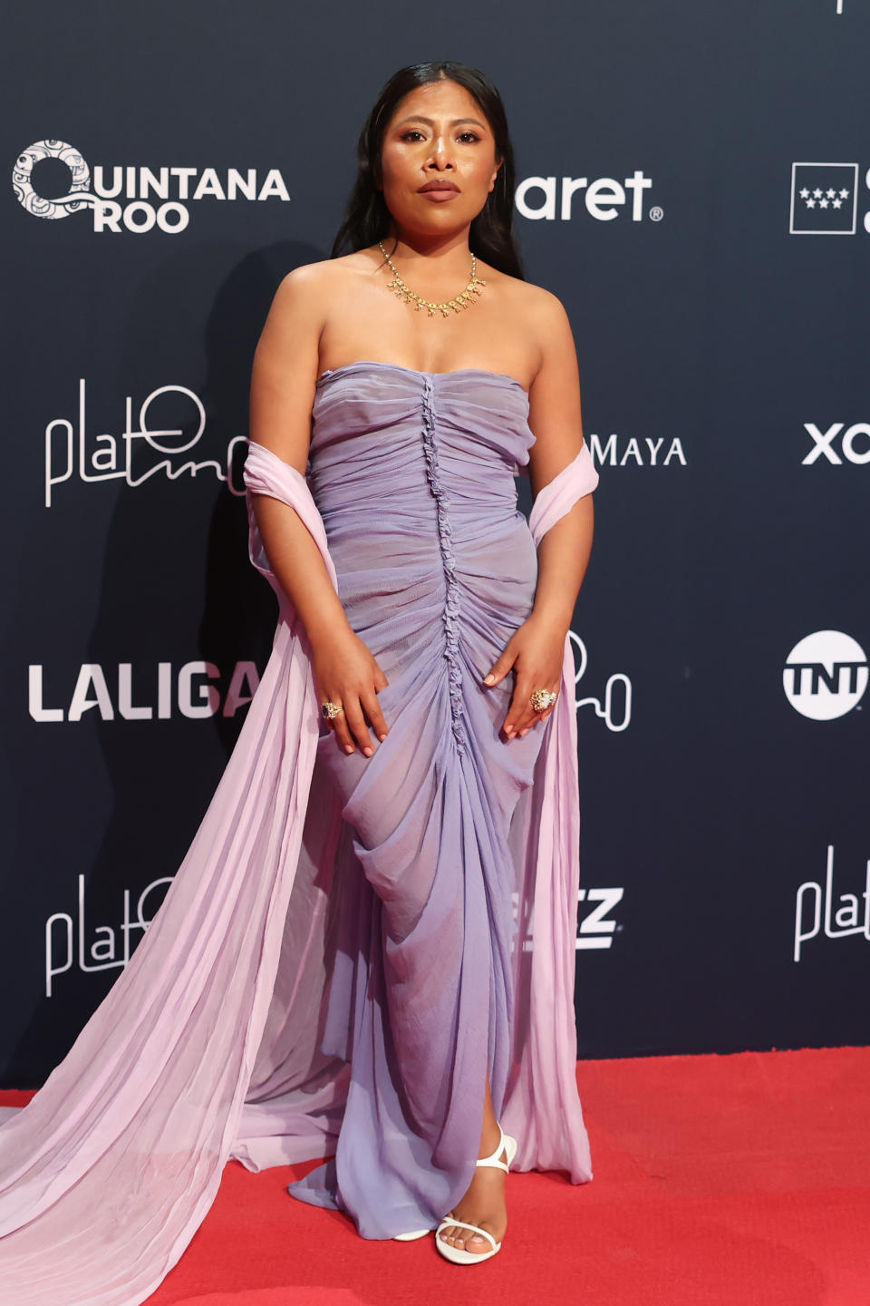 RIVIERA MAYA, MEXICO - APRIL 20: Yalitza Aparicio poses during the red carpet for the 11th edition of Premios Platino at Xcaret on April 20, 2024 in Riviera Maya, Mexico.  (Photo by Hector Vivas/Getty Images)