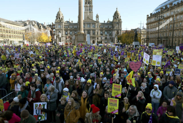 Teachers staged a protests against the proposed pay rise in October (Andrew Milligan/PA)