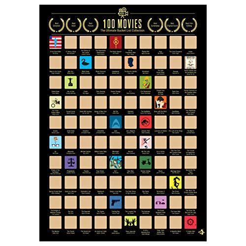 8) 100 Movies Scratch Off Poster - Top Movie Bucket List Poster with Scratching Tool- Bonus ”Greatest Movie Quotes” ebook- 2020 Movies Included