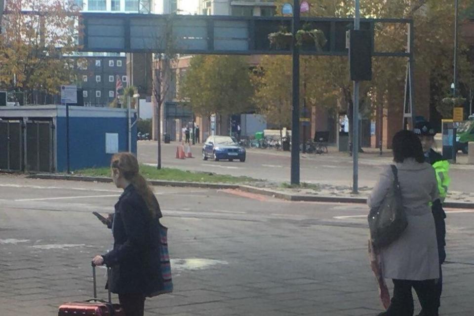 Police were called to reports of an abandoned car in the middle of the road: Twitter/@hannahkaty