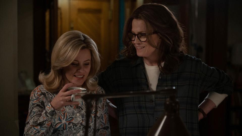 Elizabeth Banks (left) stars as a Chicago housewife who gets help from the leader (Sigourney Weaver) of an underground women's group in the 1960s abortion drama "Call Jane."