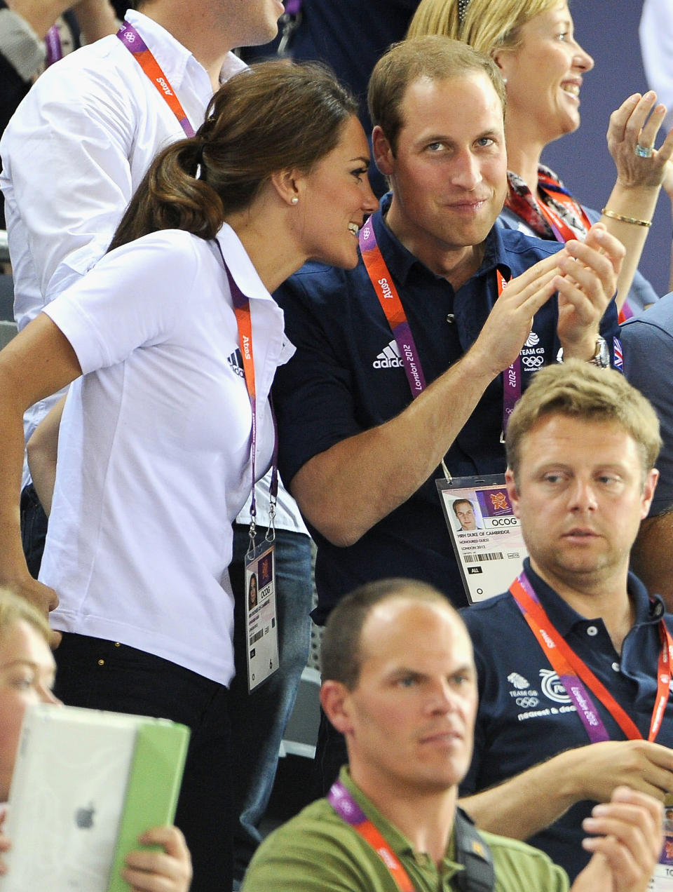 Catherine, Duchess of Cambridge shares her thoughts on the cycling with Prince William, Duke of Cambridge. (Photo by Pascal Le Segretain/Getty Images)