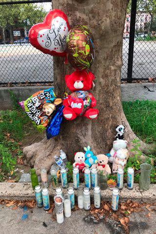 <p>LAURA BONILLA CAL/AFP via Getty</p> A memorial for Davell Gardner Jr. at Raymond Bush Playground in Brooklyn