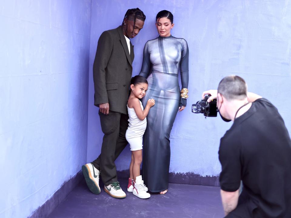 Travis Scott, Stormi Webster, and Kylie Jenner attend the 2022 Billboard Music Awards