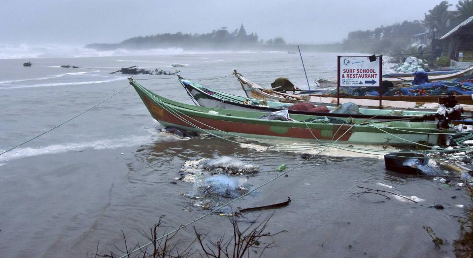 Boats anchored at a coastal area before the landfall of Cyclone Nivar, in Mamallapuram, Wednesday, Nov. 25, 2020