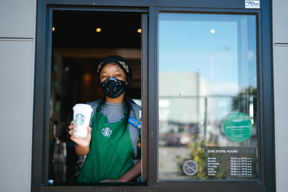 Since March 16, many Starbucks locations have been serving customers via drive-thru. (Connor Surdi / Starbucks)