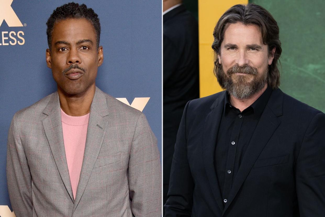 PASADENA, CALIFORNIA - JANUARY 09: Chris Rock attends the FX Networks' Star Walk Winter Press Tour 2020 at The Langham Huntington, Pasadena on January 09, 2020 in Pasadena, California. (Photo by Gregg DeGuire/WireImage); LONDON, ENGLAND - SEPTEMBER 21: Christian Bale attends the "Amsterdam" European Premiere at Odeon Luxe Leicester Square on September 21, 2022 in London, England. (Photo by Jeff Spicer/Getty Images)