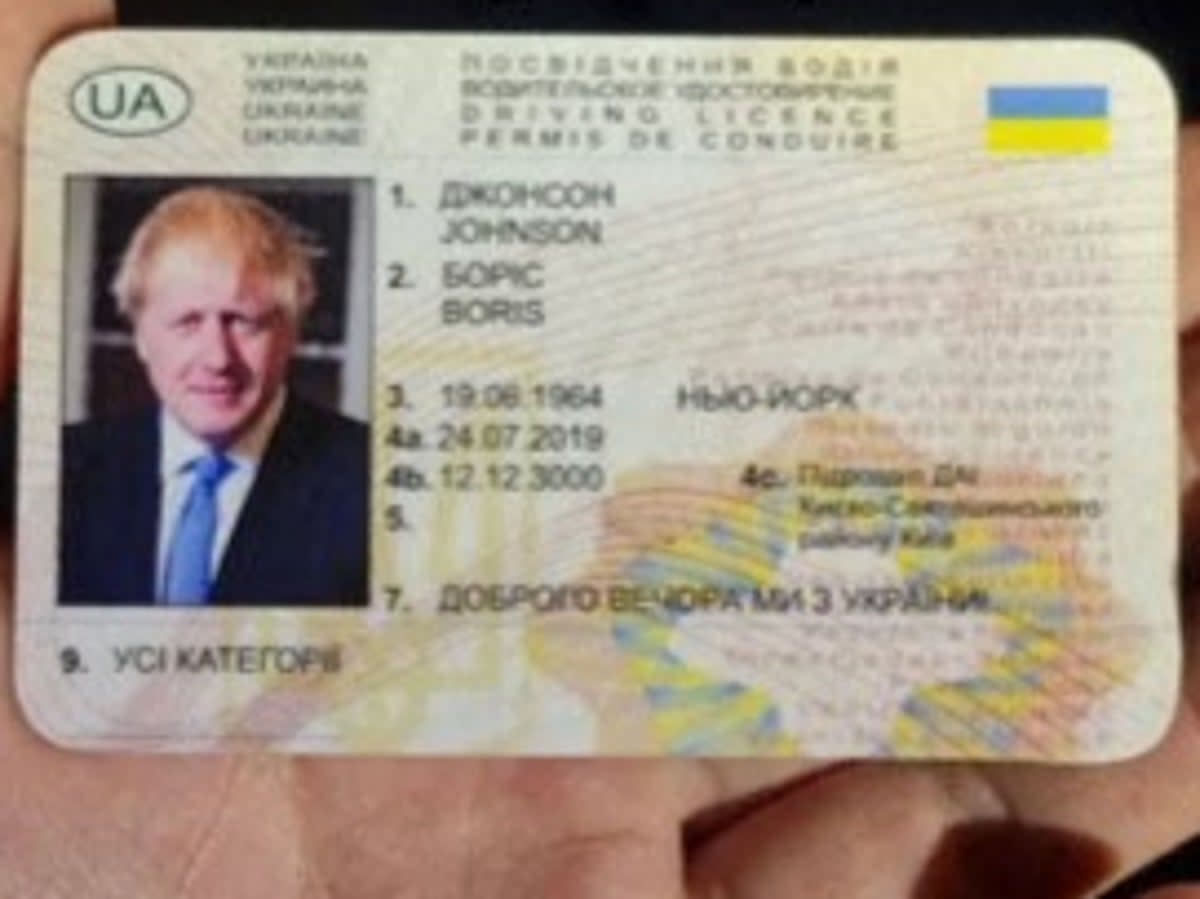 A Ukrainian driving licence featuring an image of former prime minister Boris Johnson (INSTAGRAM ACCOUNT GRONINGEN CENT)