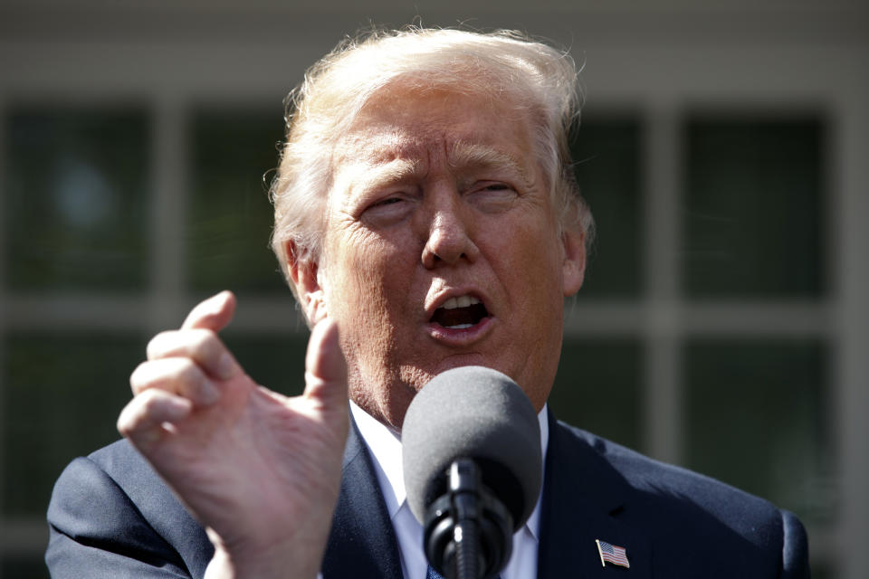 President Trump speaks with reporters in the Rose Garden of the White House, Oct. 16, 2017, in Washington. (Photo: Evan Vucci/AP)