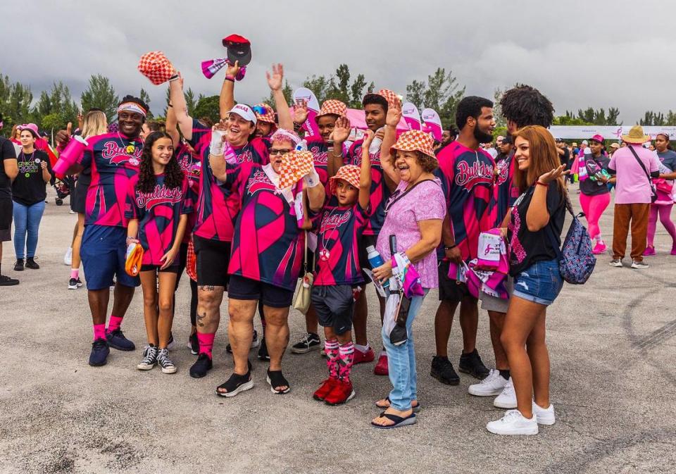 Family members and friends of cancer survivor Natalie Rivera (center) were among thousands who joined the 2023 Susan G. Komen MORE THAN PINK Walk at Amelia Earhart Park in Hialeah on Saturday, Oct. 14, 2023.