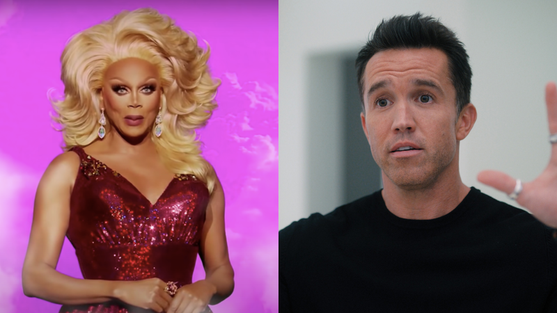 A still from RuPaul’s Drag Race; Rob McElhenney in Mythic Quest