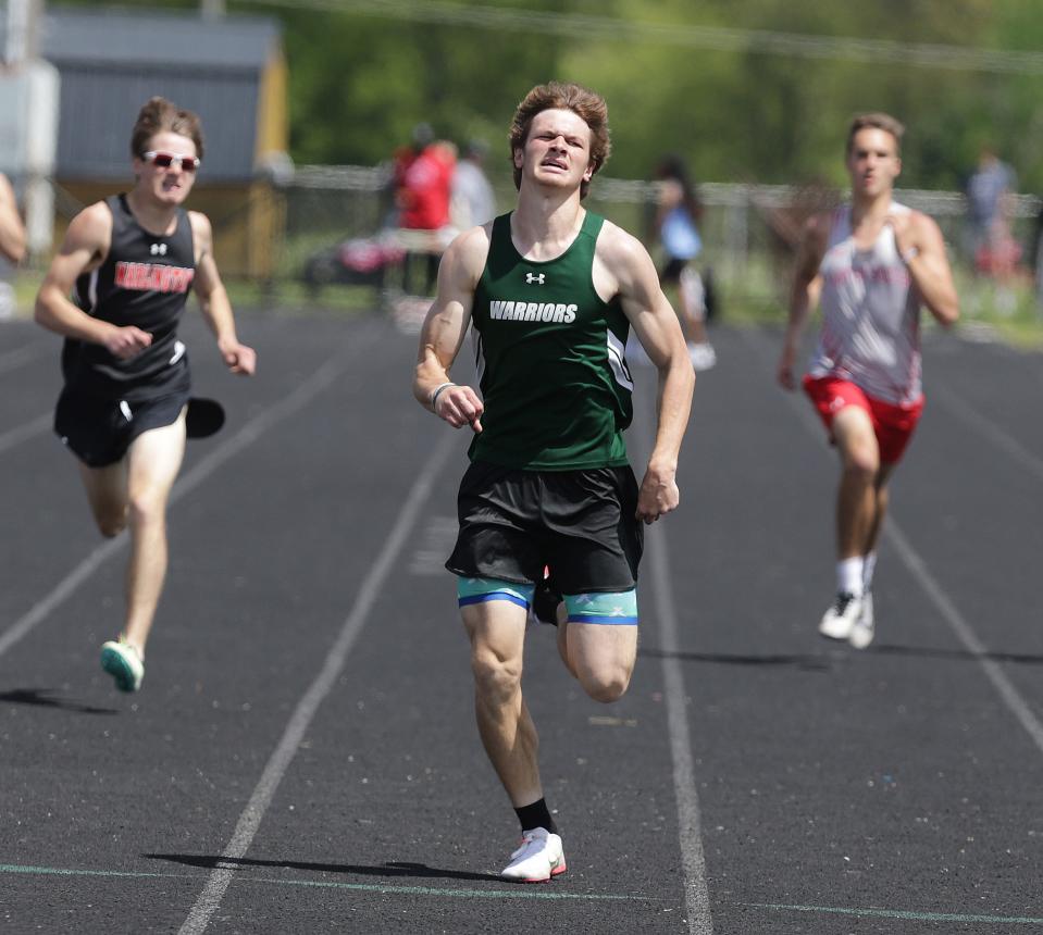 West Branch's Dru Deshields wins the 400 meter dash at the EBC track and field championships held at Marlington High School Saturday, May 14, 2022.