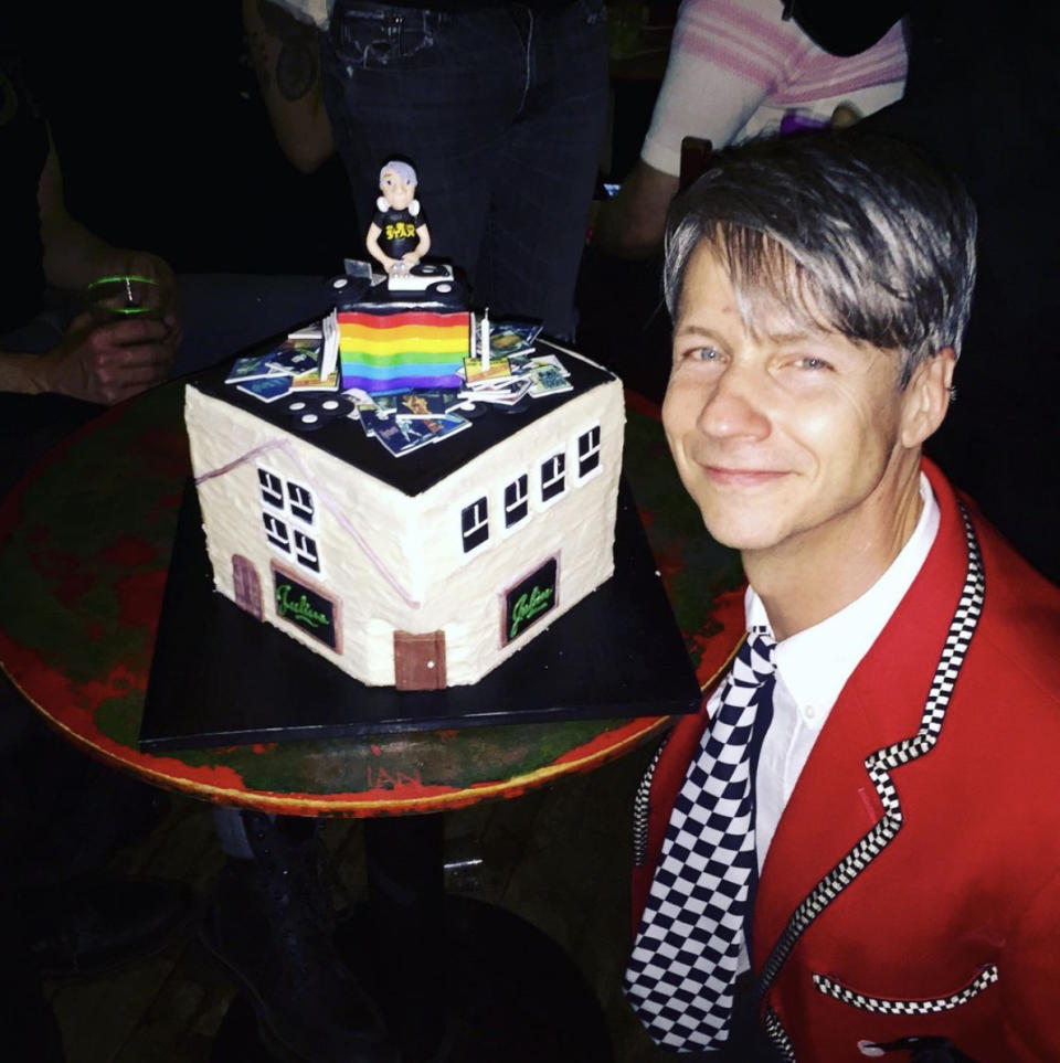 Director John Cameron Mitchell celebrates his birthday at Julius' in New York. (Courtesy Julius')