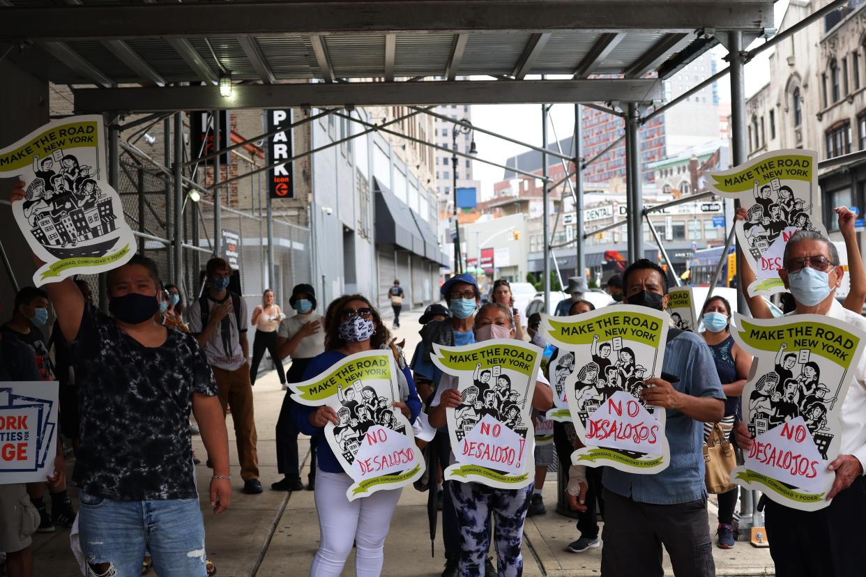 File image: Demonstrators gather at Brooklyn Housing court during a ‘No Evictions, No Police’ national day of action on 1 September, 2020 in New York City (Getty Images)