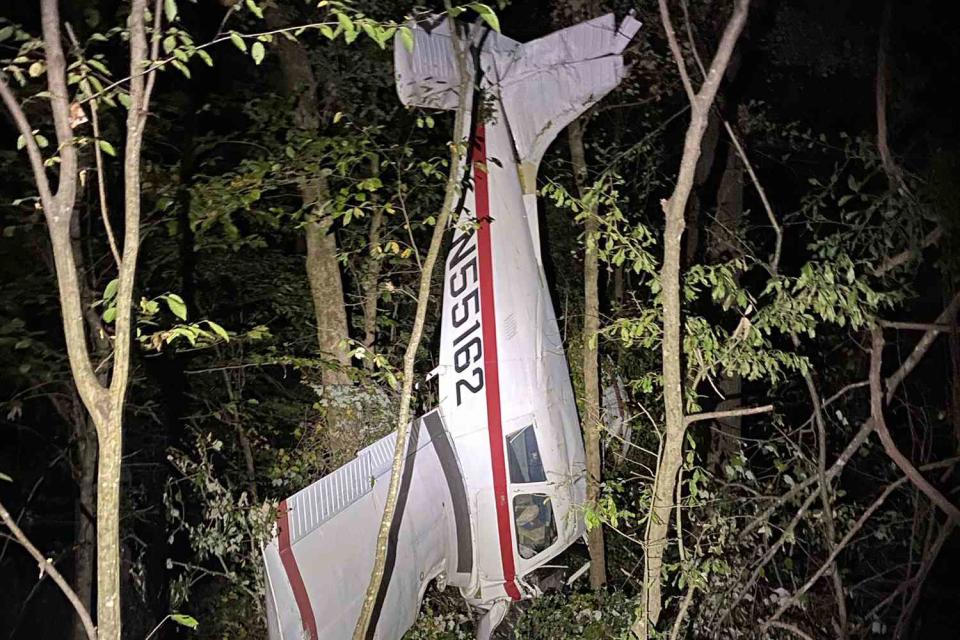 <p>Clayton County Police Dept./X</p> A small plane crashed into a wooded area in Georgia late Tuesday, police said. Two passengers escaped with non-life-threatening injuries