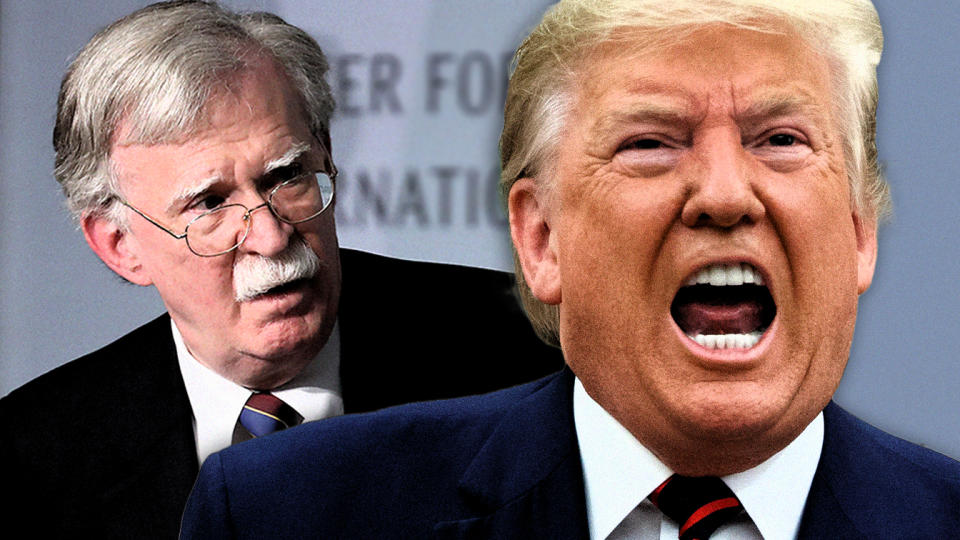 John Bolton, President Trump. (Photo illustration: Yahoo News; photos: Win McNamee/Getty Images, AP)