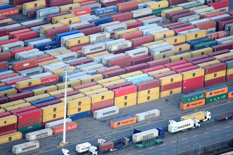 FILE PHOTO: Containers are seen at a terminal in the port of Hamburg