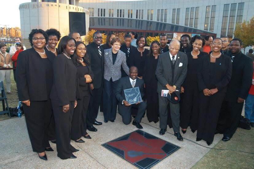 The Fisk Jubilee Singers, who will perform March 29 at the Historic Grove Theater in Oak Ridge. In this photo, Oak Ridge native Jon’Nesha Stevens is on the front row, far left.