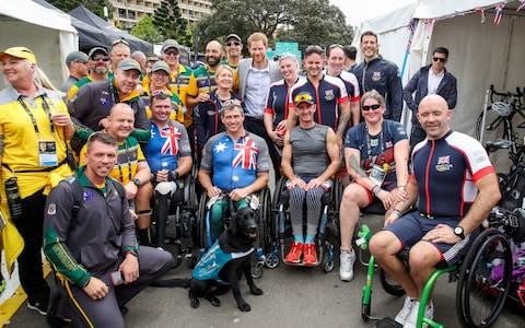 Prince Harry with Invictus Games competitors during day two of competition - Credit: Chris Jackson/Reuters