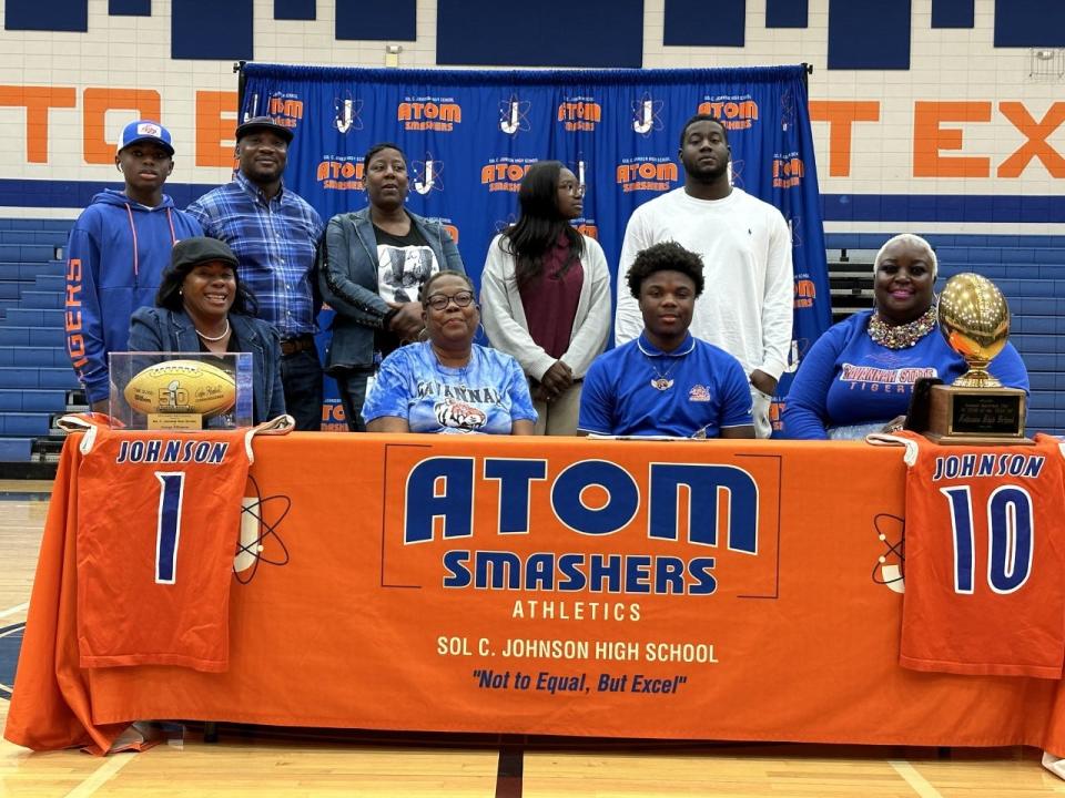Johnson's Jayden Jones and his family as he signed to play football at Savannah State.