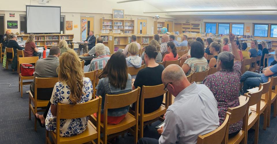 Around 50 interested parents and staff attended the second interview of Jeffrey Leslie for the Petoskey superintendent position on July 26.
