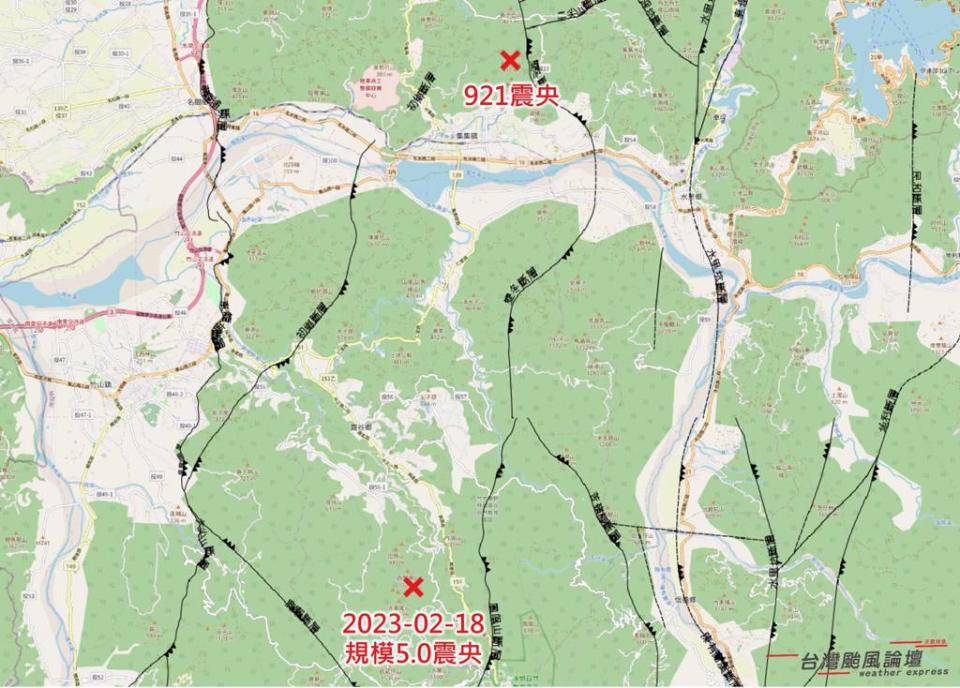 台灣颱風論壇指出，這次鹿谷地震距離921震央僅17公里。(圖／台灣颱風論壇臉書)