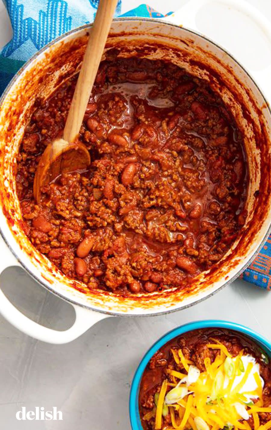 <p>Chili dogs, anyone? This beef chili is a CLASSIC, but if you want alternatives, try topping your hot dogs or burgers with <a href="https://www.delish.com/cooking/recipe-ideas/recipes/a53825/homemade-sloppy-joes-recipe/" rel="nofollow noopener" target="_blank" data-ylk="slk:sloppy joes;elm:context_link;itc:0;sec:content-canvas" class="link ">sloppy joes</a>, <a href="https://www.delish.com/cooking/recipe-ideas/recipes/a58719/easy-vegetarian-chili-recipe/" rel="nofollow noopener" target="_blank" data-ylk="slk:vegetarian chili;elm:context_link;itc:0;sec:content-canvas" class="link ">vegetarian chili</a>, <a href="https://www.delish.com/cooking/recipe-ideas/a25648007/crockpot-white-chicken-chili-recipe/" rel="nofollow noopener" target="_blank" data-ylk="slk:crockpot white chicken chili;elm:context_link;itc:0;sec:content-canvas" class="link ">crockpot white chicken chili</a> this summer... get creative!</p><p>Get the <strong><a href="https://www.delish.com/cooking/recipe-ideas/recipes/a58253/best-homemade-chili-recipe/" rel="nofollow noopener" target="_blank" data-ylk="slk:Beef Chili recipe;elm:context_link;itc:0;sec:content-canvas" class="link ">Beef Chili recipe</a></strong>.</p>