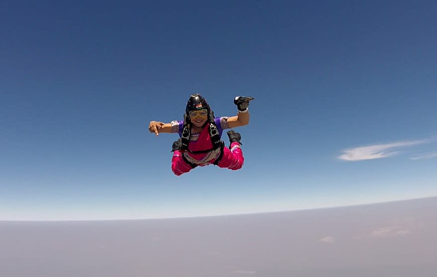 Shital Mahajan Rane during her famous skydive in sari