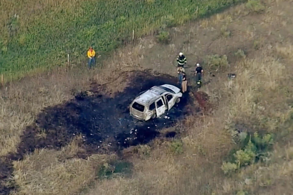 Police say a shooting led to a car crash and fire near Livermore, Colo., on Aug. 31, 2023. (KUSA)
