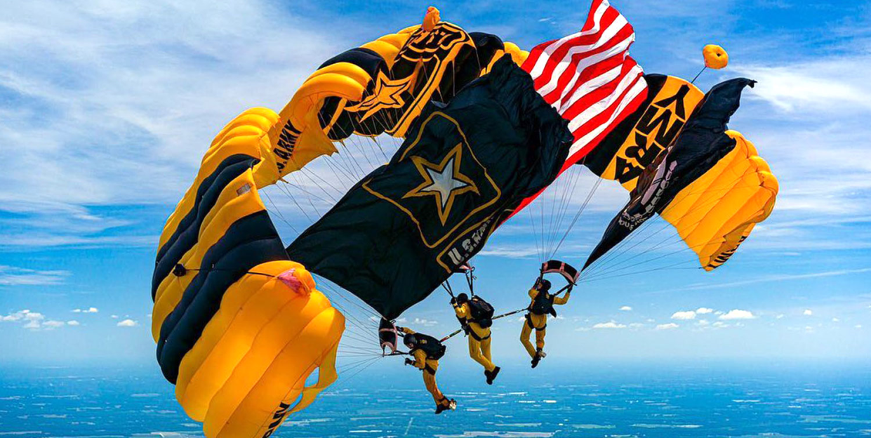 The U.S. Army Parachute Team, the Golden Knights, will perform during the American Legion World Series.